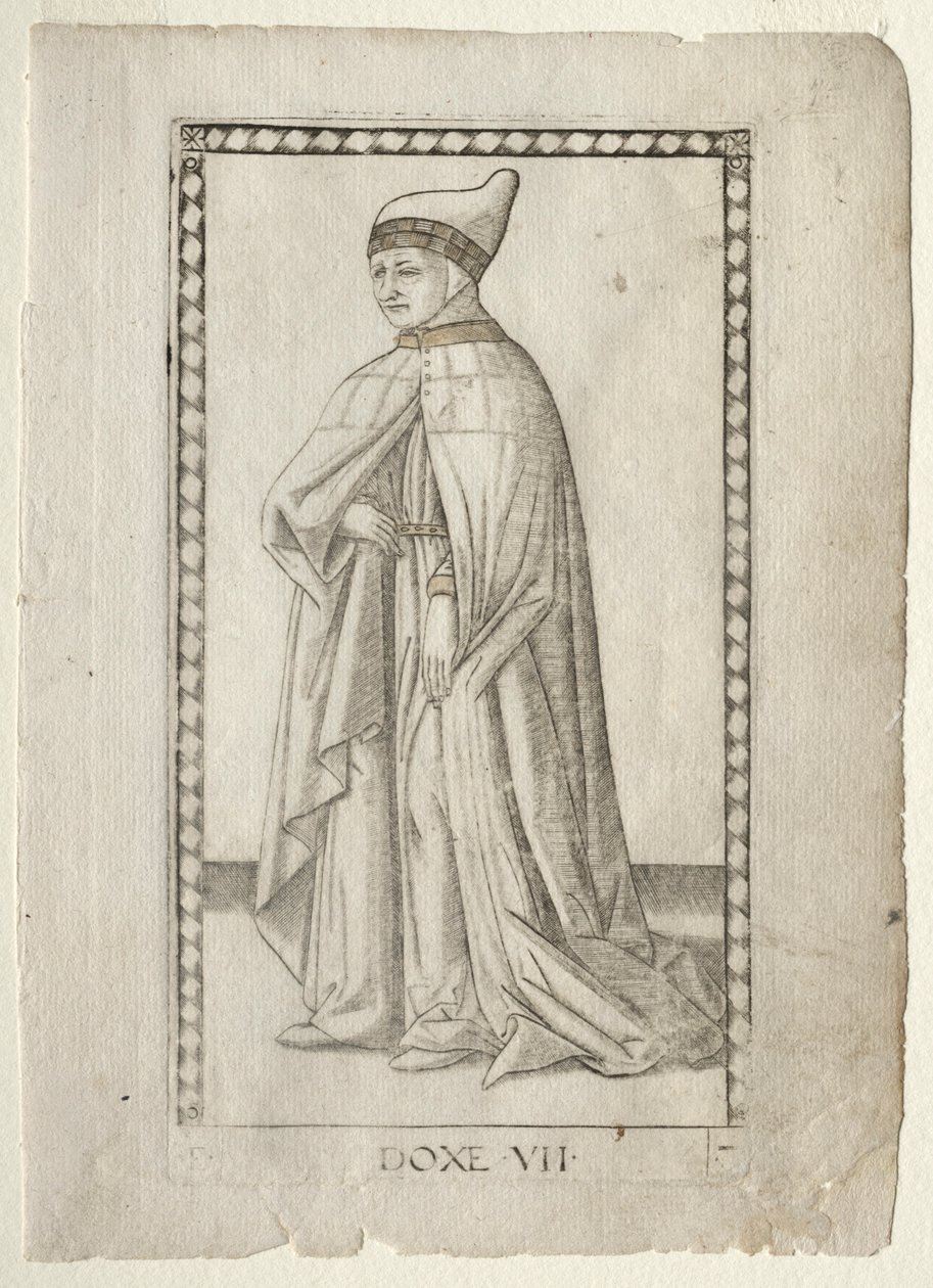 The Doge from the Tarocchi, E sorozat: Conditions of Man, #7, 1467 előtt. alkotó: Master of the E Series Tarocchi