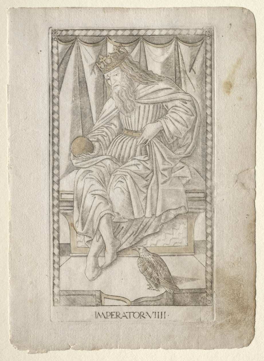 A Tarocchi császára, E sorozat: Conditions of Man, 9. szám, 1467 előtt. alkotó: Master of the E Series Tarocchi