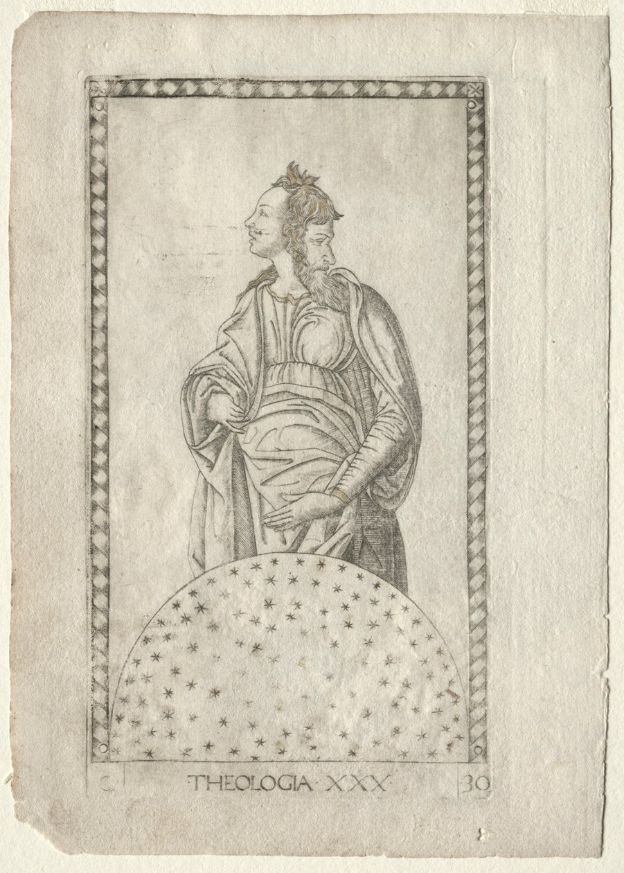 Theology from the Tarocchi, C sorozat: Liberal Arts, #30, 1467 előtt. alkotó: Master of the E Series Tarocchi