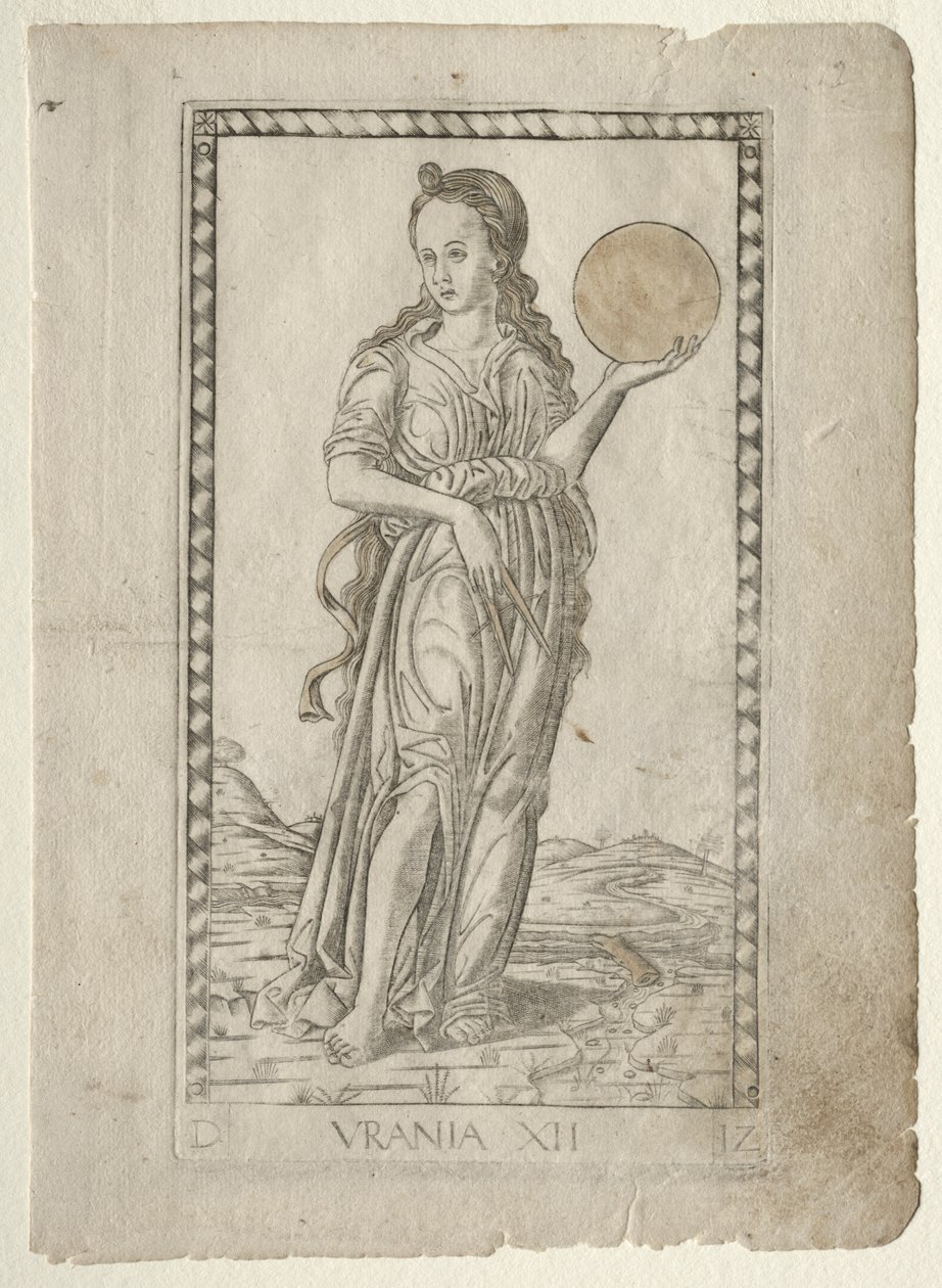 Uránia (csillagászat) (a D: Apollo and the Muses, 12. számú Tarocchi sorozatból) alkotó: Master of the E Series Tarocchi