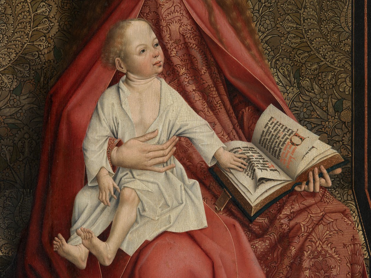 Az angyalok által megkoronázott Madonna részlete (olaj a panelen) alkotó: Master of the Embroidered Foliage