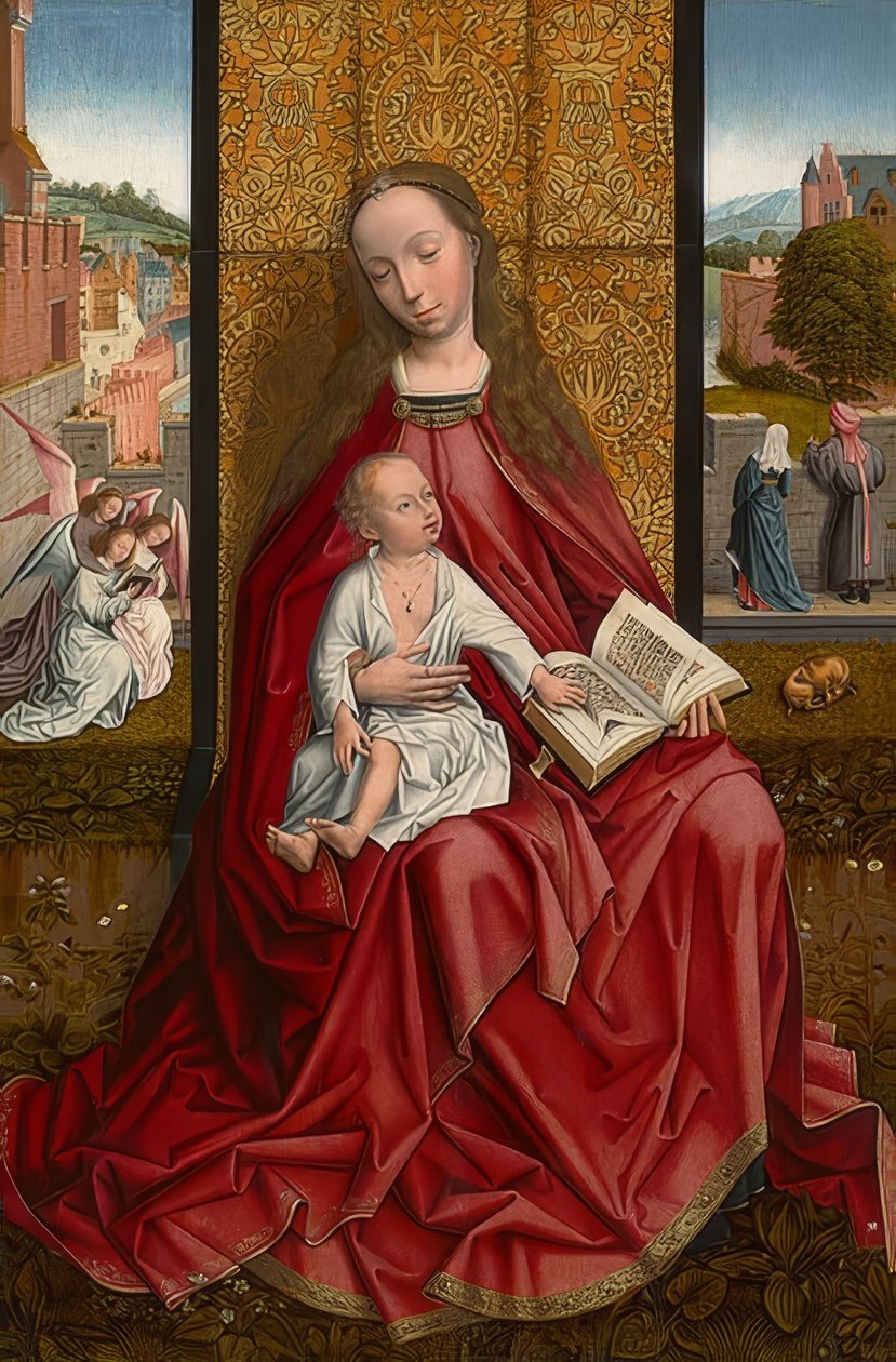 Mária trónolt a gyermekkel. 1500 körül alkotó: Master of the Embroidered Foliage