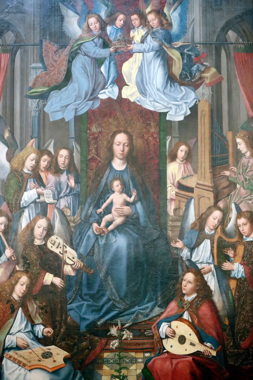 Evora Múzeum. Az Evora oltárkép mestere. A Szent Szűz dicsőítése. Olaj a panelen. Flamand iskola 1500. Portugália. alkotó: Master of the Evora Altarpiece