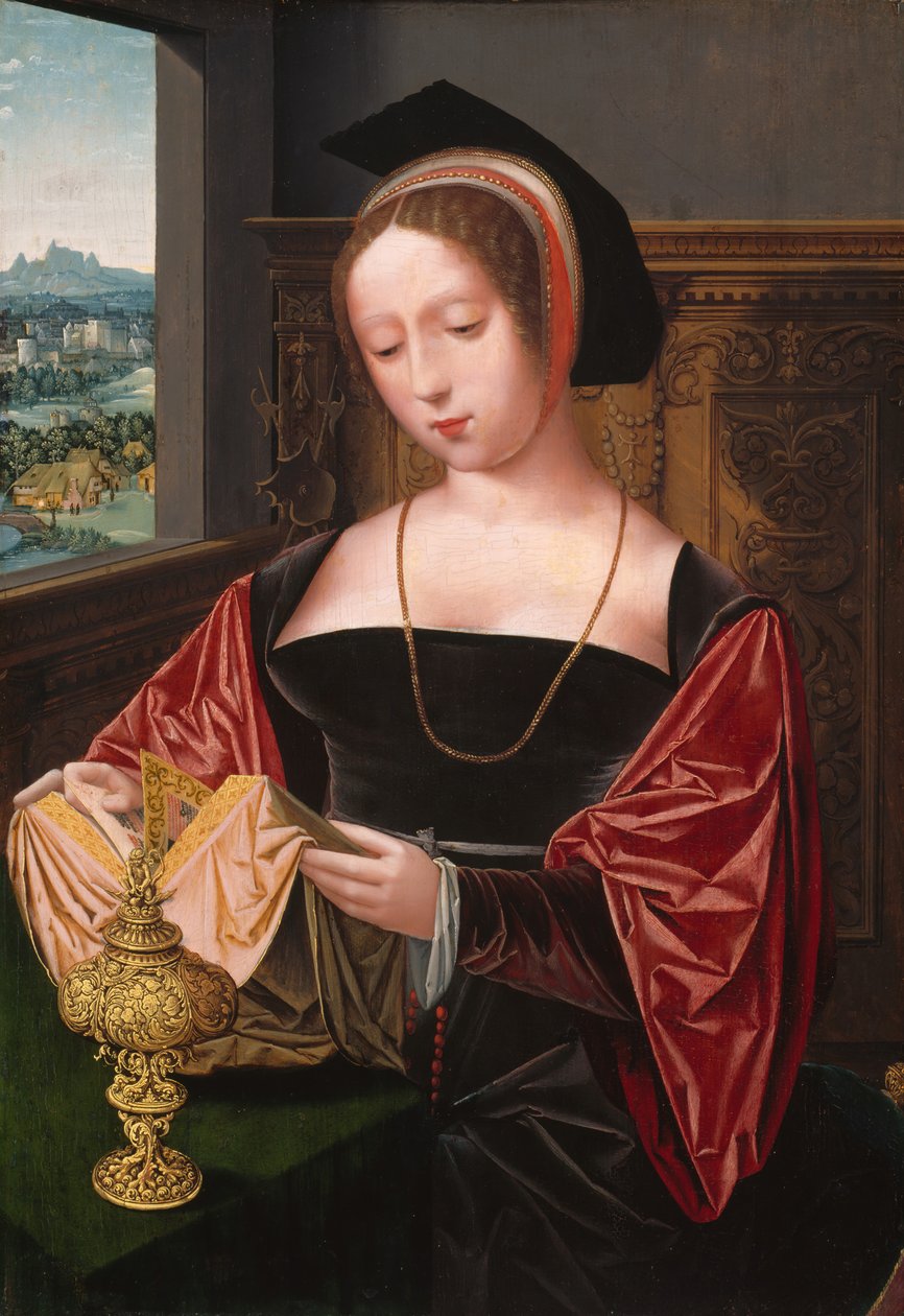 Egy hölgy olvas Szent Mária Magdolnáról, 1530 körül. alkotó: Master of the Female Half Lengths