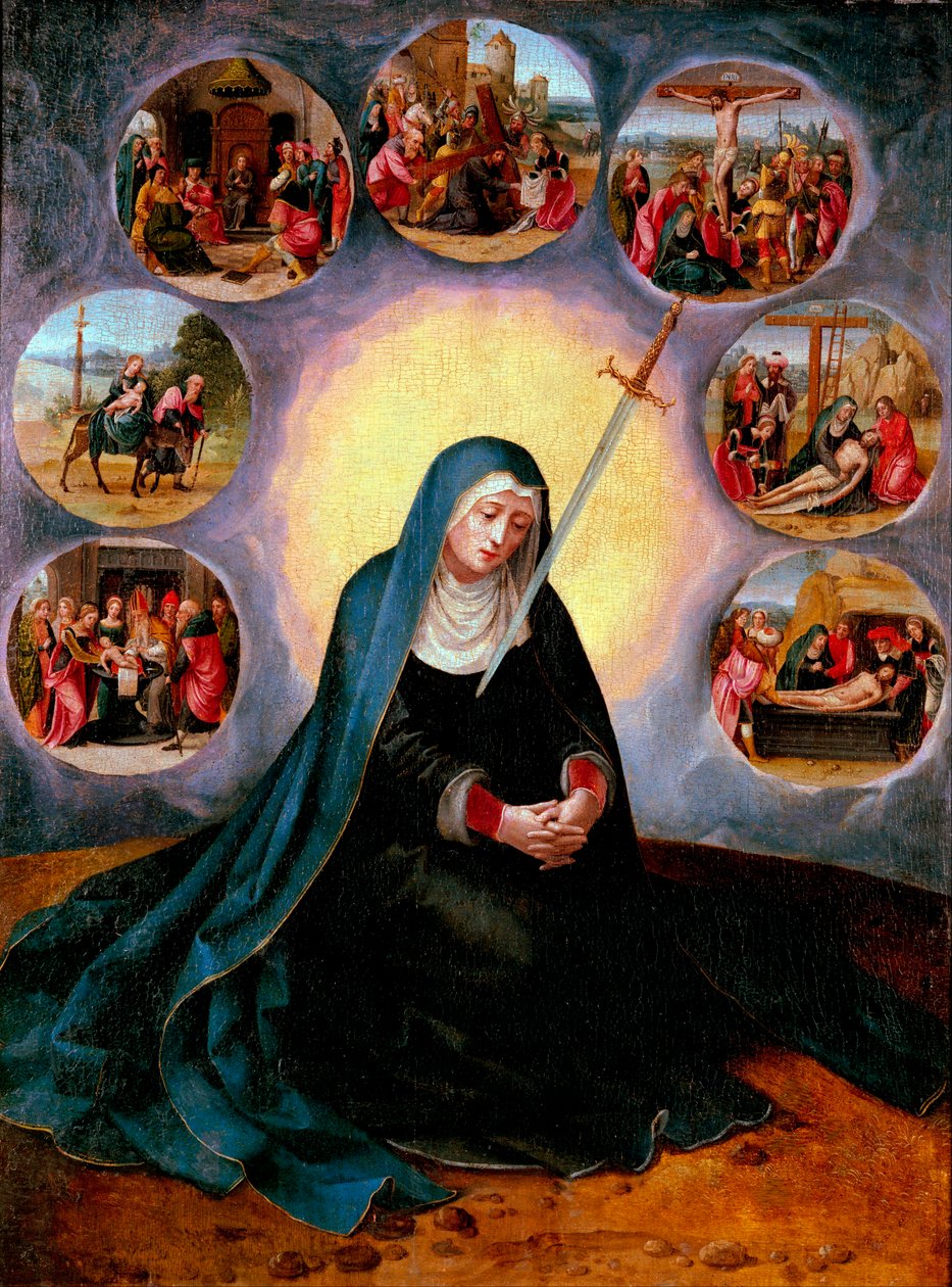 Hét Fájdalmas Szűzanya - A Hét Fájdalom Szűza - A fél női alakok mesterének festménye (aktív 1530-1560) 16. század - Olaj, fa - 75x56,7 - Museu Nacional d