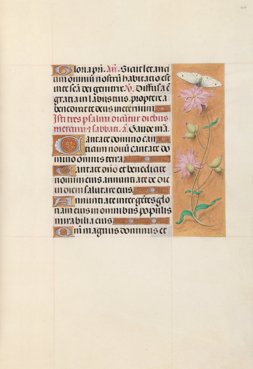 Izabella katolikus királyné, spanyol királynő órái: Fol. 107r, c. 1500. alkotó: Master of the First Prayerbook of Maximillian