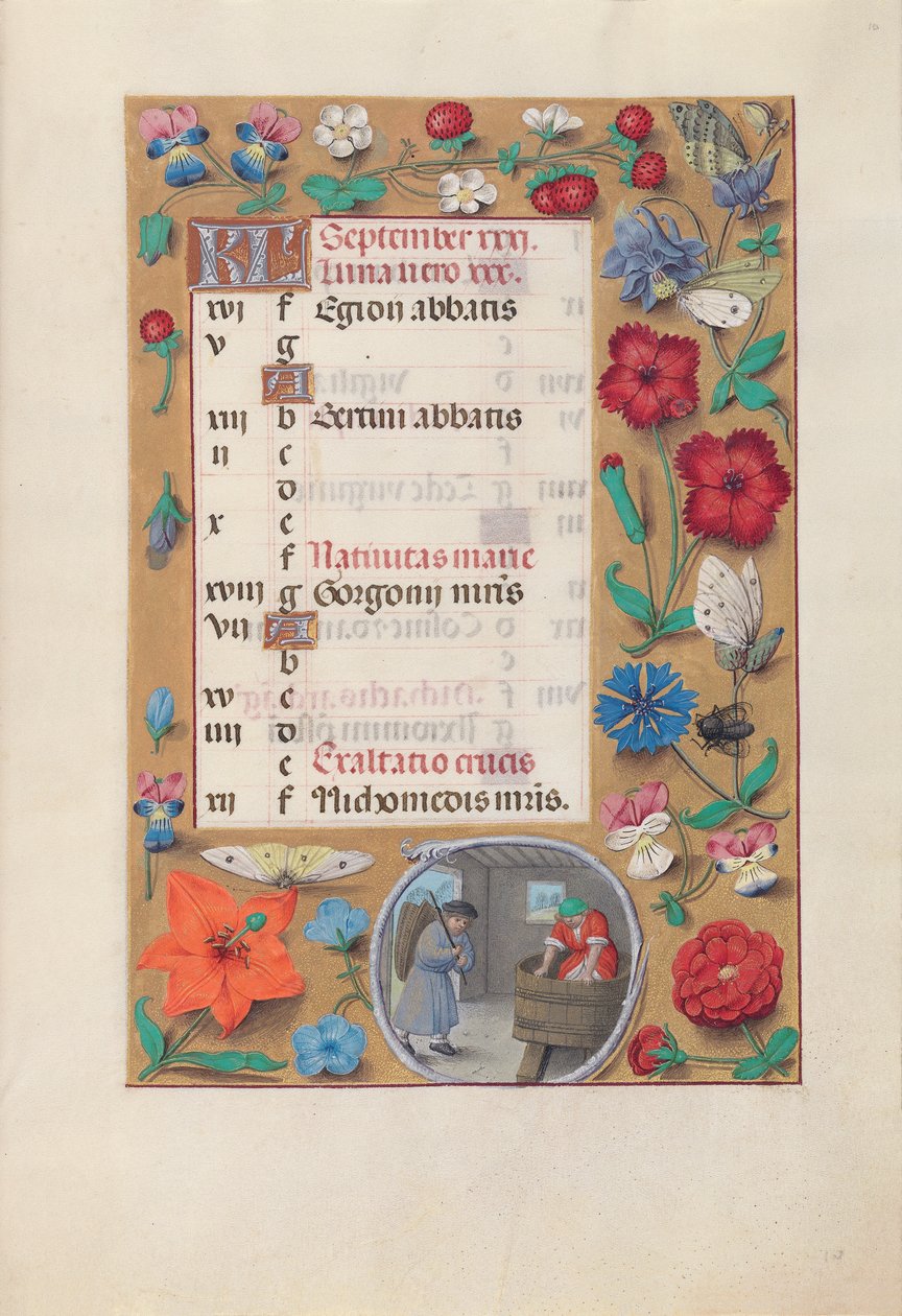 Izabella katolikus királyné, spanyol királynő órái: Fol. 10r, szeptember, c. 1500. alkotó: Master of the First Prayerbook of Maximillian