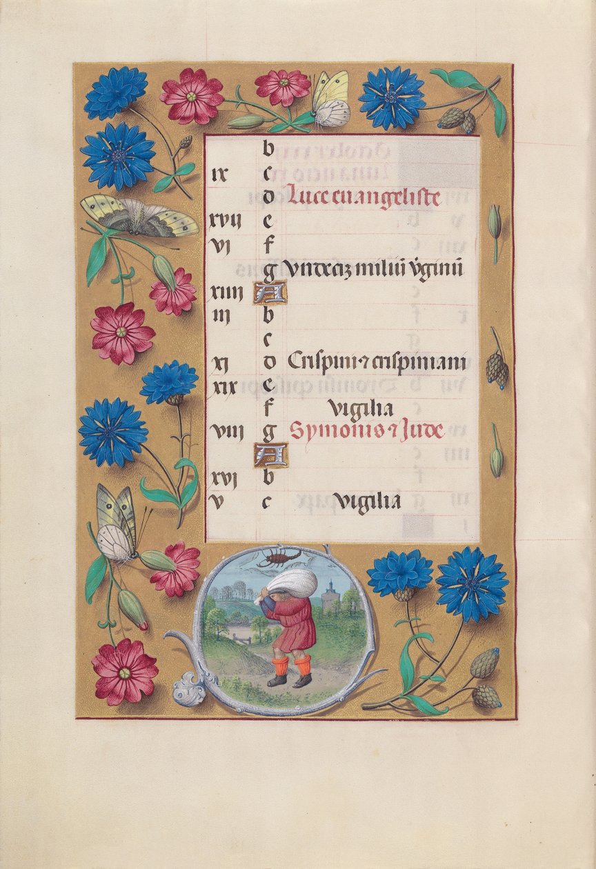 Izabella katolikus királyné, spanyol királynő órái: Fol. 11v, október, c. 1500. alkotó: Master of the First Prayerbook of Maximillian
