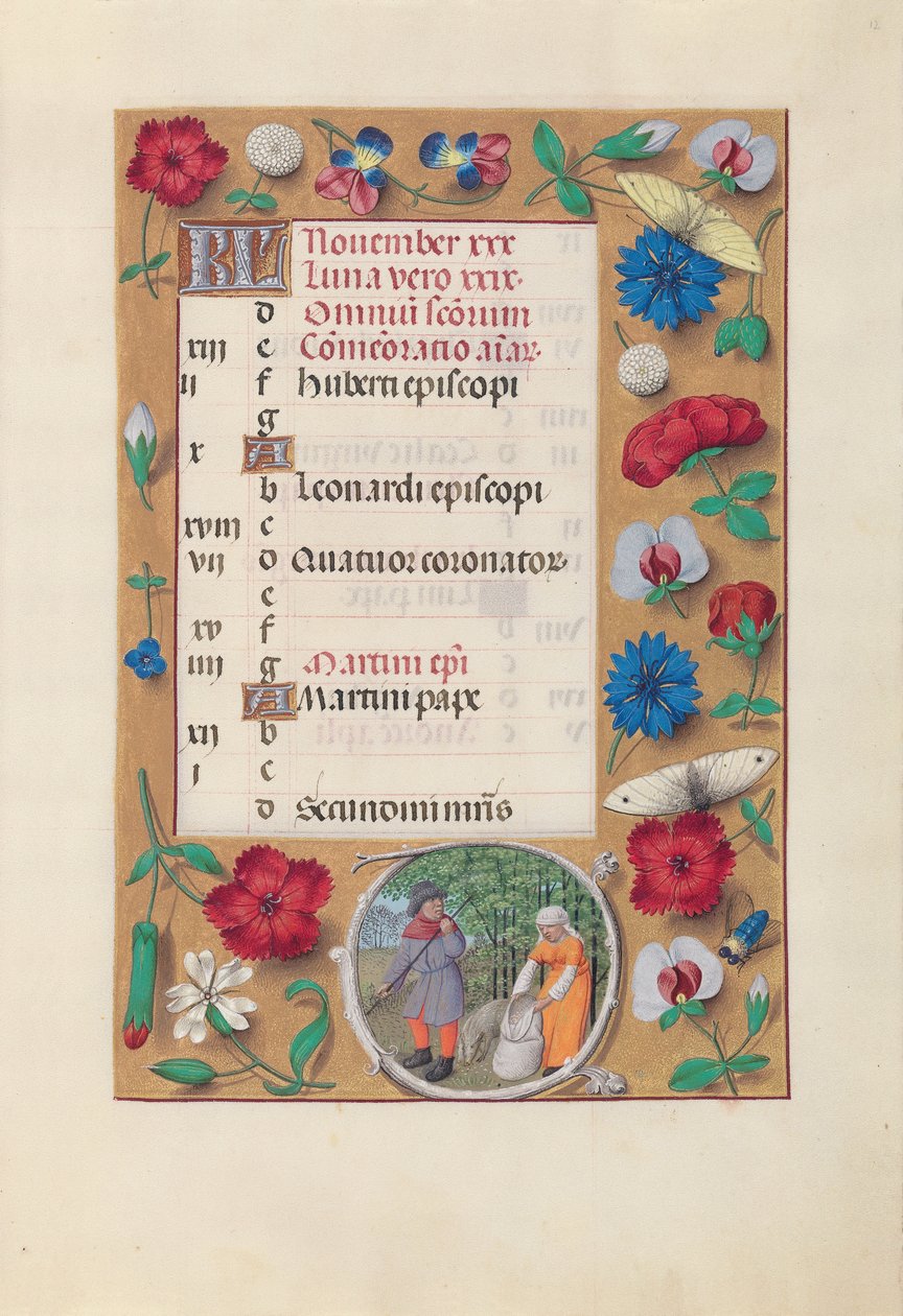 Izabella katolikus királyné, spanyol királynő órái: Fol. 12r, november, c. 1500. alkotó: Master of the First Prayerbook of Maximillian