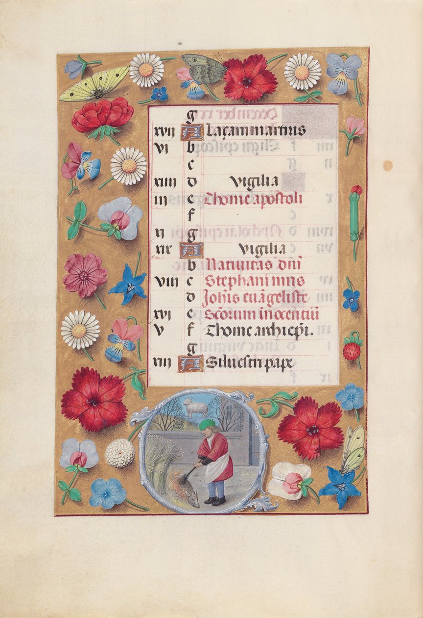 Izabella katolikus királyné, spanyol királynő órái: Fol. 13v, december, c. 1500. alkotó: Master of the First Prayerbook of Maximillian