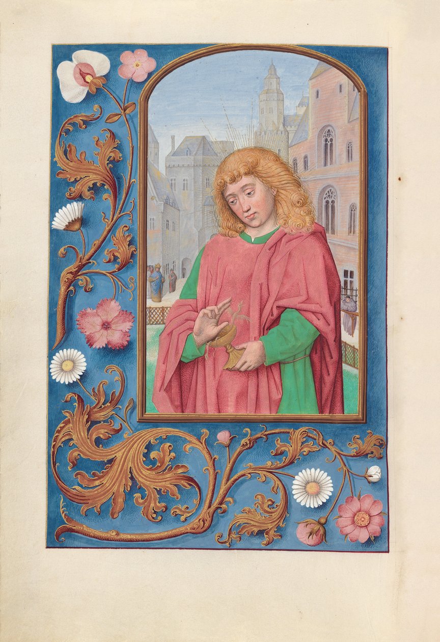 Izabella katolikus királyné, spanyol királynő órái: Fol. 171, Szent János evangélista, c. 1500. alkotó: Master of the First Prayerbook of Maximillian