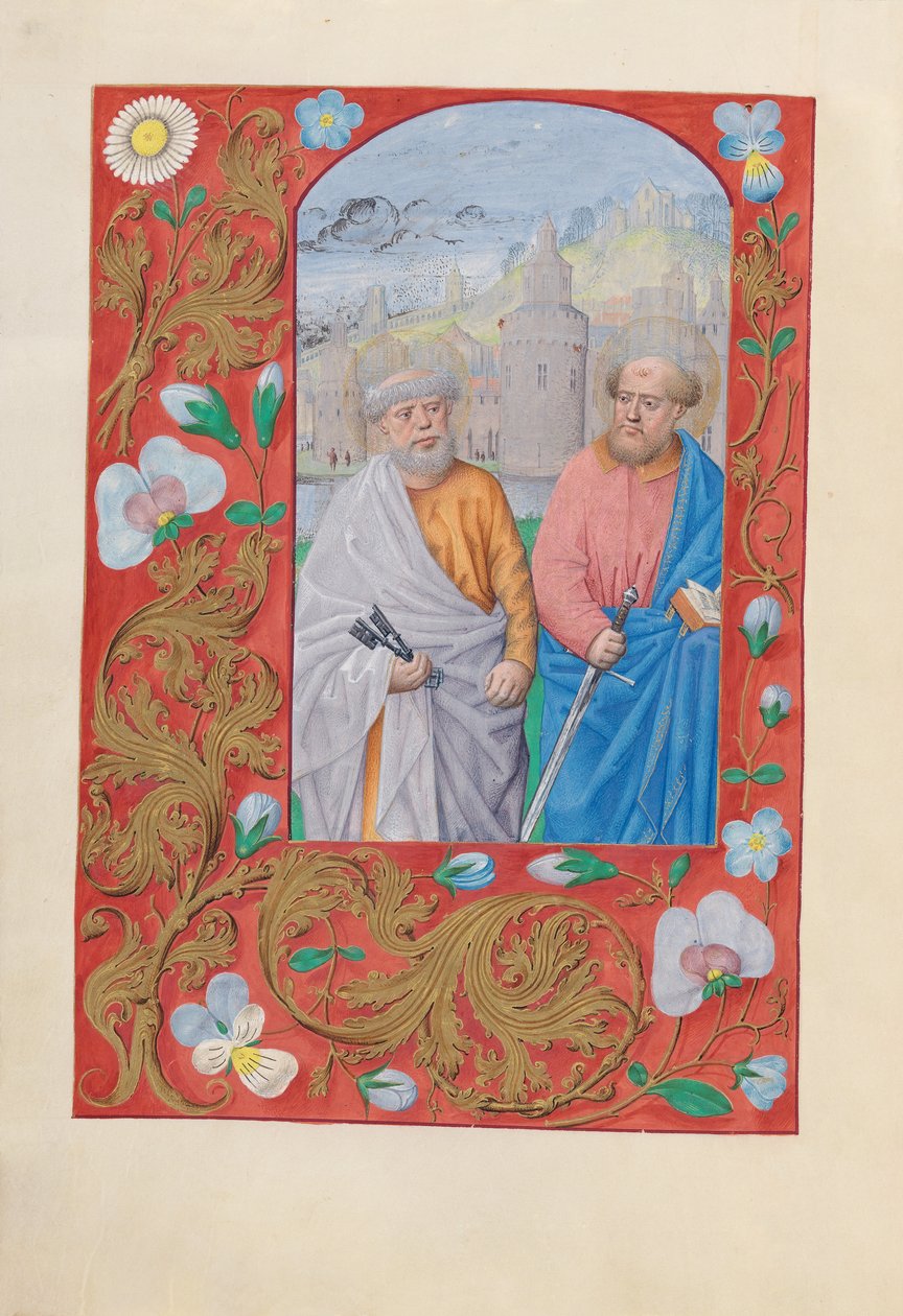 Izabella katolikus királyné, spanyol királynő órái: Fol. 173v, Szent Péter és Pál, c. 1500. alkotó: Master of the First Prayerbook of Maximillian