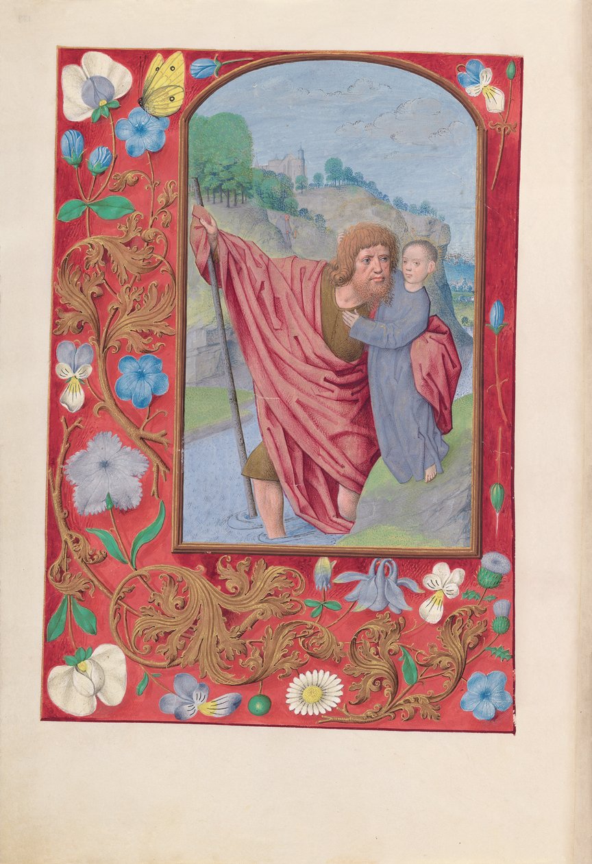 Izabella katolikus királyné, spanyol királynő órái: Fol. 179v, Szent Kristóf, c. 1500. alkotó: Master of the First Prayerbook of Maximillian