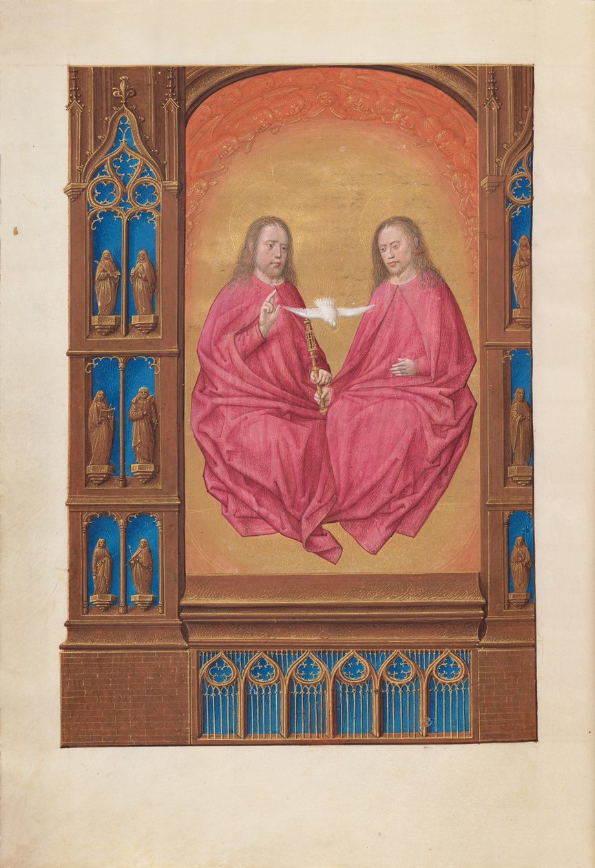 Izabella katolikus királyné, spanyol királynő órái: Fol. 17v, The Trinity, c. 1500. alkotó: Master of the First Prayerbook of Maximillian