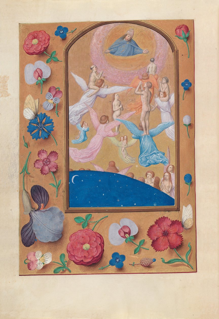 Izabella katolikus királyné, spanyol királynő órái: Fol. 24v, A megmentettek lelkei, c. 1500. alkotó: Master of the First Prayerbook of Maximillian