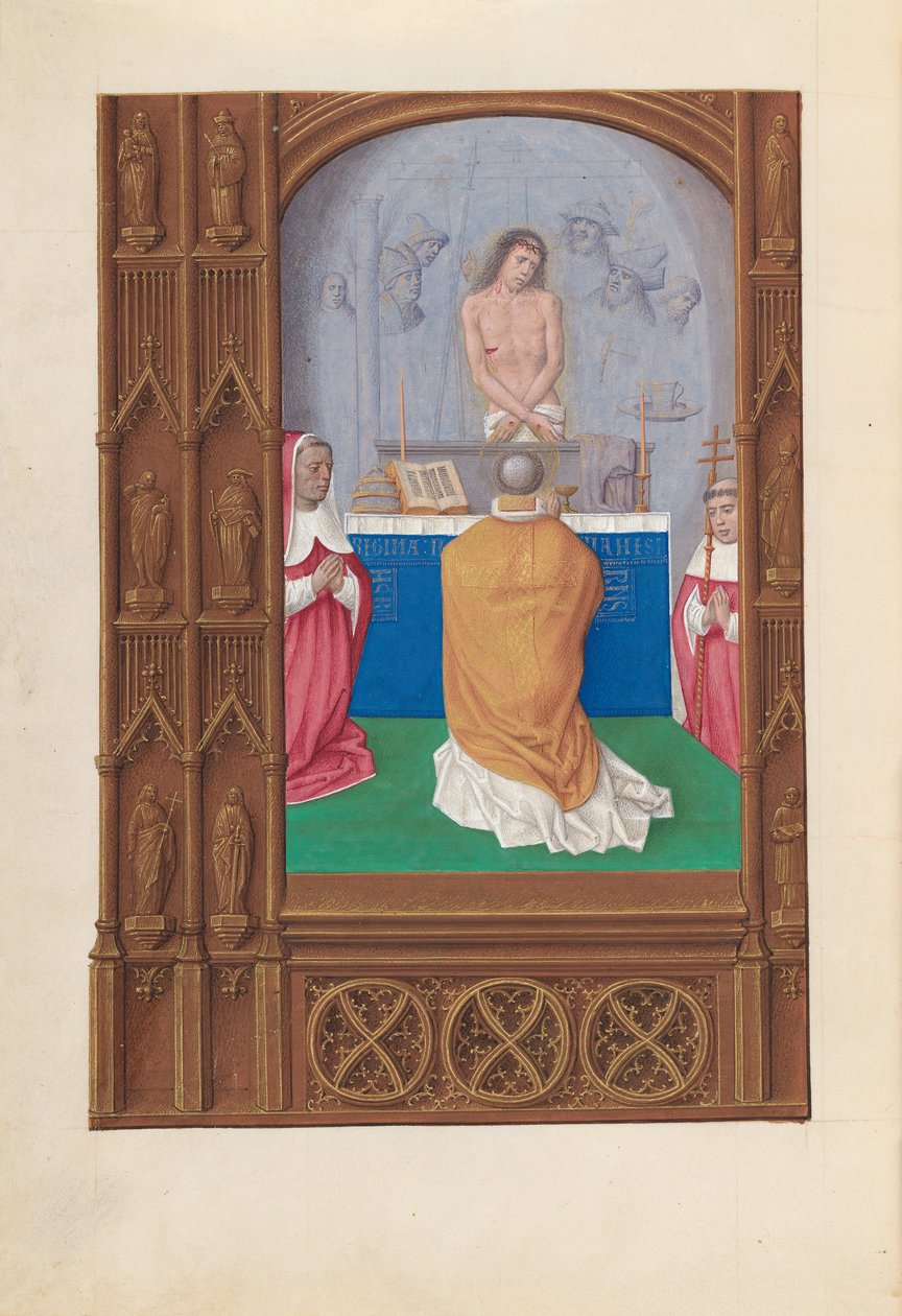 Izabella katolikus királyné, spanyol királynő órái: Fol. 264v, Szent Gergely mise, c. 1500. alkotó: Master of the First Prayerbook of Maximillian