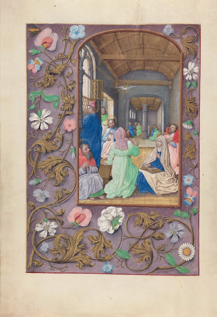 Izabella katolikus királyné, spanyol királynő órái: Fol. 31v, Pünkösd, c. 1500. alkotó: Master of the First Prayerbook of Maximillian