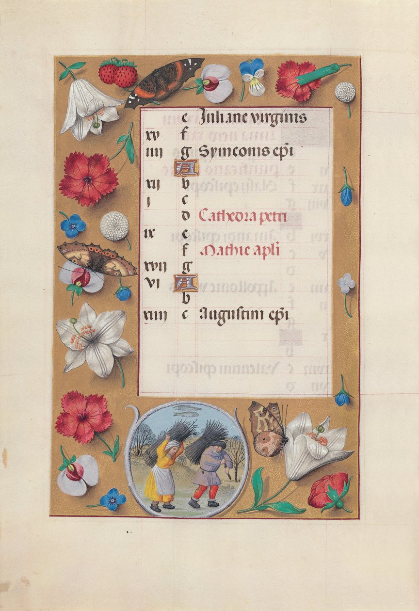 Izabella katolikus királyné, spanyol királynő órái: Fol. 3v, február, c. 1500. alkotó: Master of the First Prayerbook of Maximillian