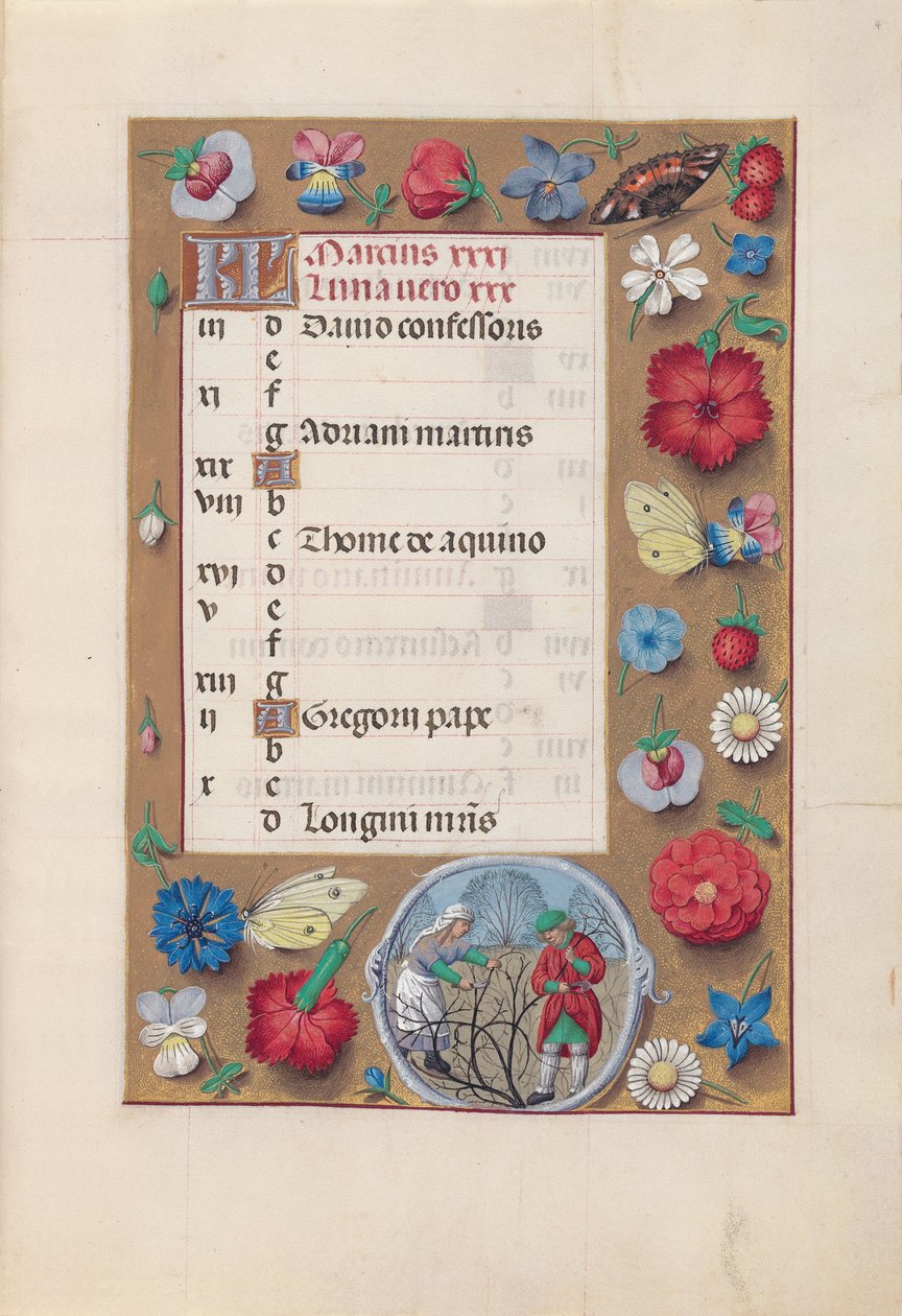 Izabella katolikus királyné, spanyol királynő órái: Fol. 4r, március, c. 1500. alkotó: Master of the First Prayerbook of Maximillian