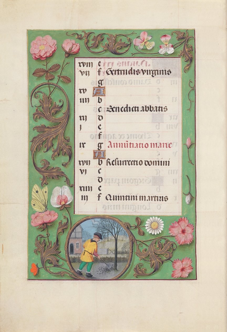 Izabella katolikus királyné, spanyol királynő órái: Fol. 4v, március, c. 1500. alkotó: Master of the First Prayerbook of Maximillian