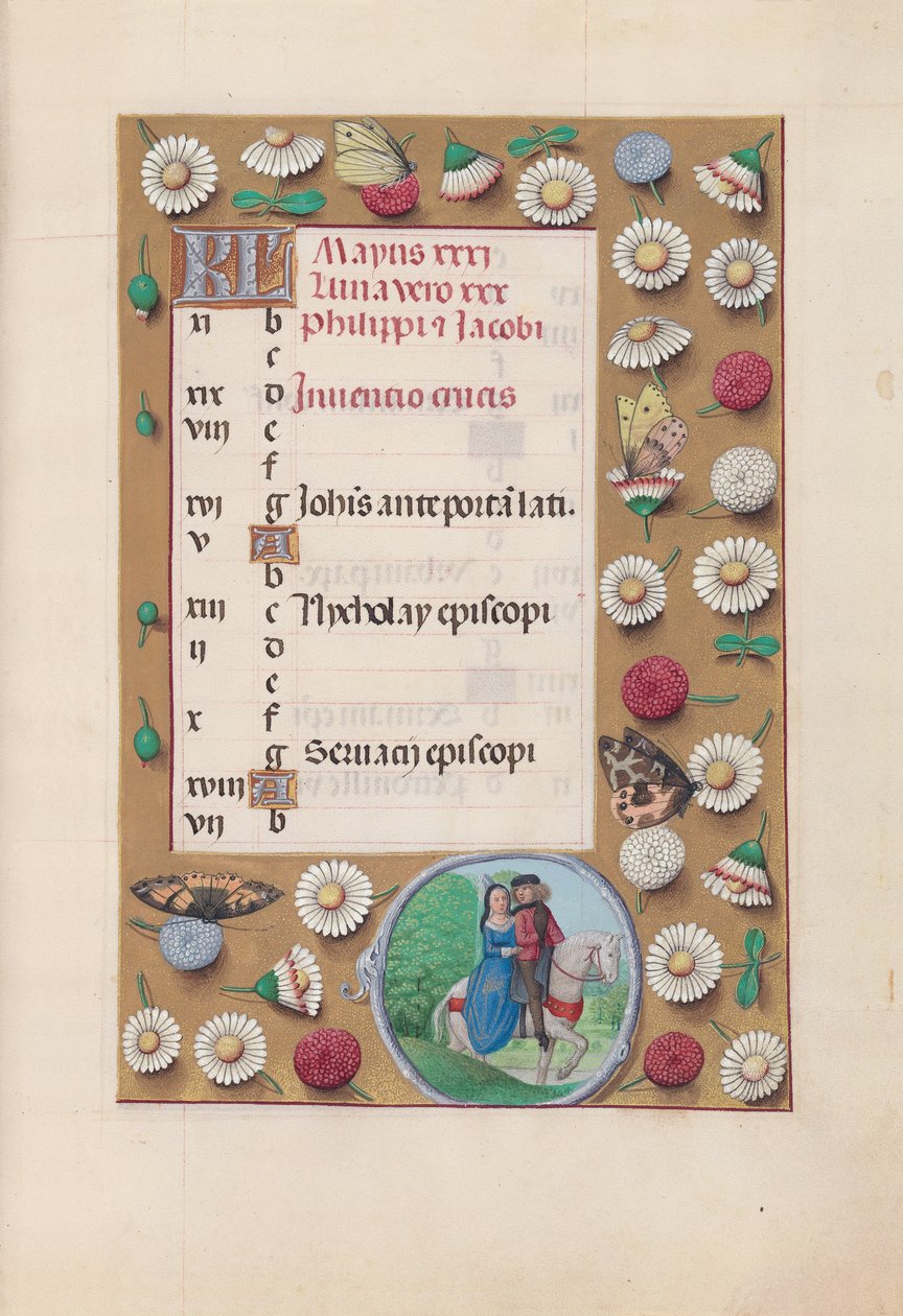 Izabella katolikus királyné, spanyol királynő órái: Fol. 6r, május, c. 1500. alkotó: Master of the First Prayerbook of Maximillian