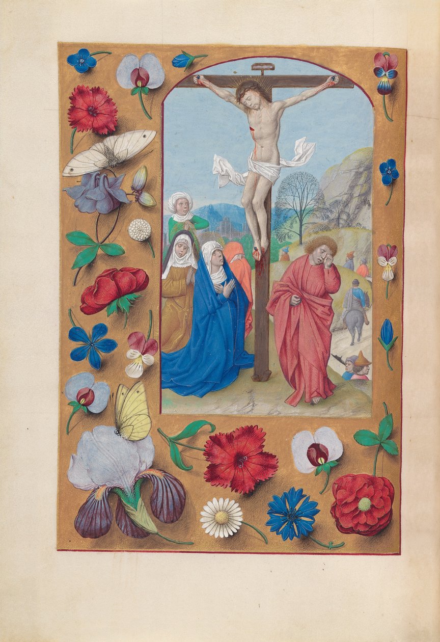Izabella katolikus királyné, spanyol királynő órái: Fol. 72v, Keresztre feszítés, c. 1500. alkotó: Master of the First Prayerbook of Maximillian