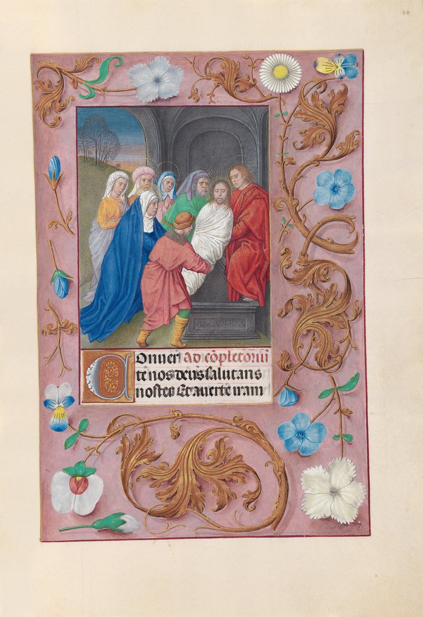 Izabella katolikus királyné, spanyol királynő órái: Fol. 77r, síremlék, c. 1500. alkotó: Master of the First Prayerbook of Maximillian