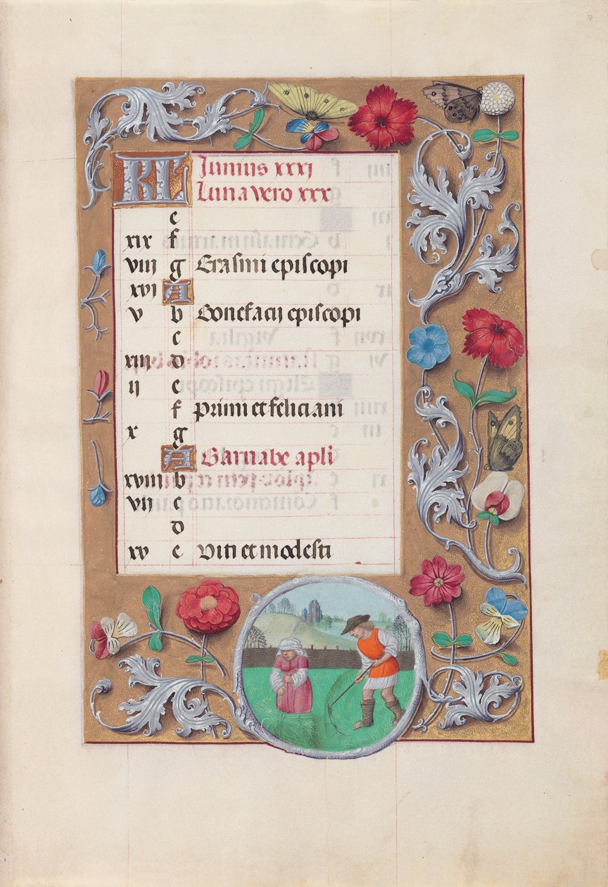 Izabella katolikus királyné, spanyol királynő órái: Fol. 7r, június, c. 1500. alkotó: Master of the First Prayerbook of Maximillian