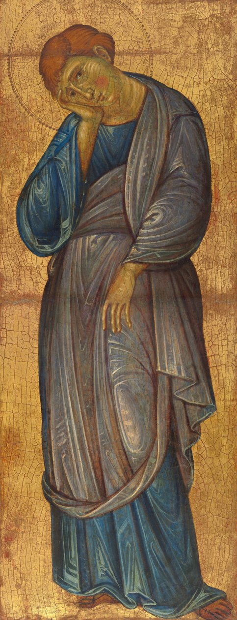 A gyászoló Szent János evangélista c. 12701275. alkotó: Master of the Franciscan Crucifixes