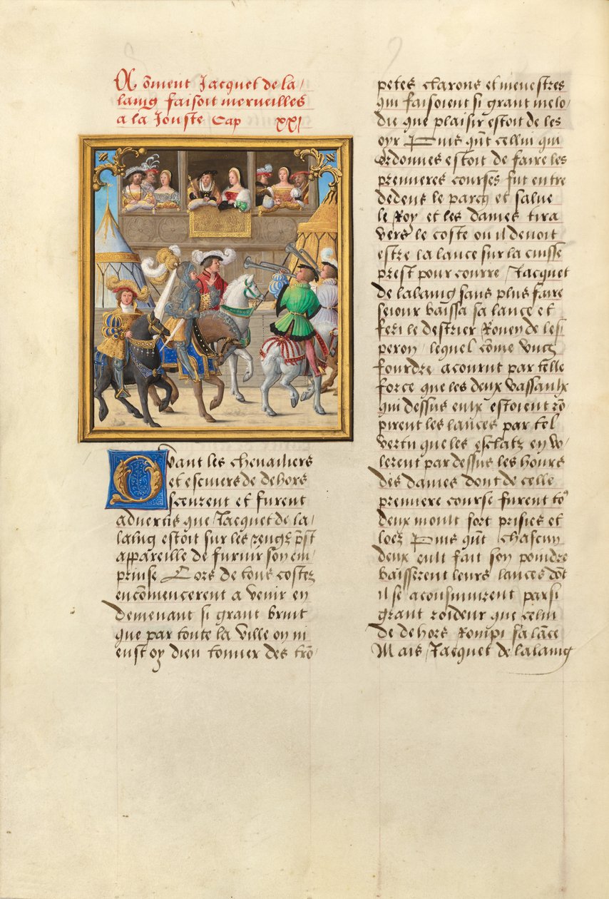 Jacques de Lalaing megérkezik a Maine és Saint Pol grófjaival tartott lovagi tornára alkotó: Master of the Getty Lalaing
