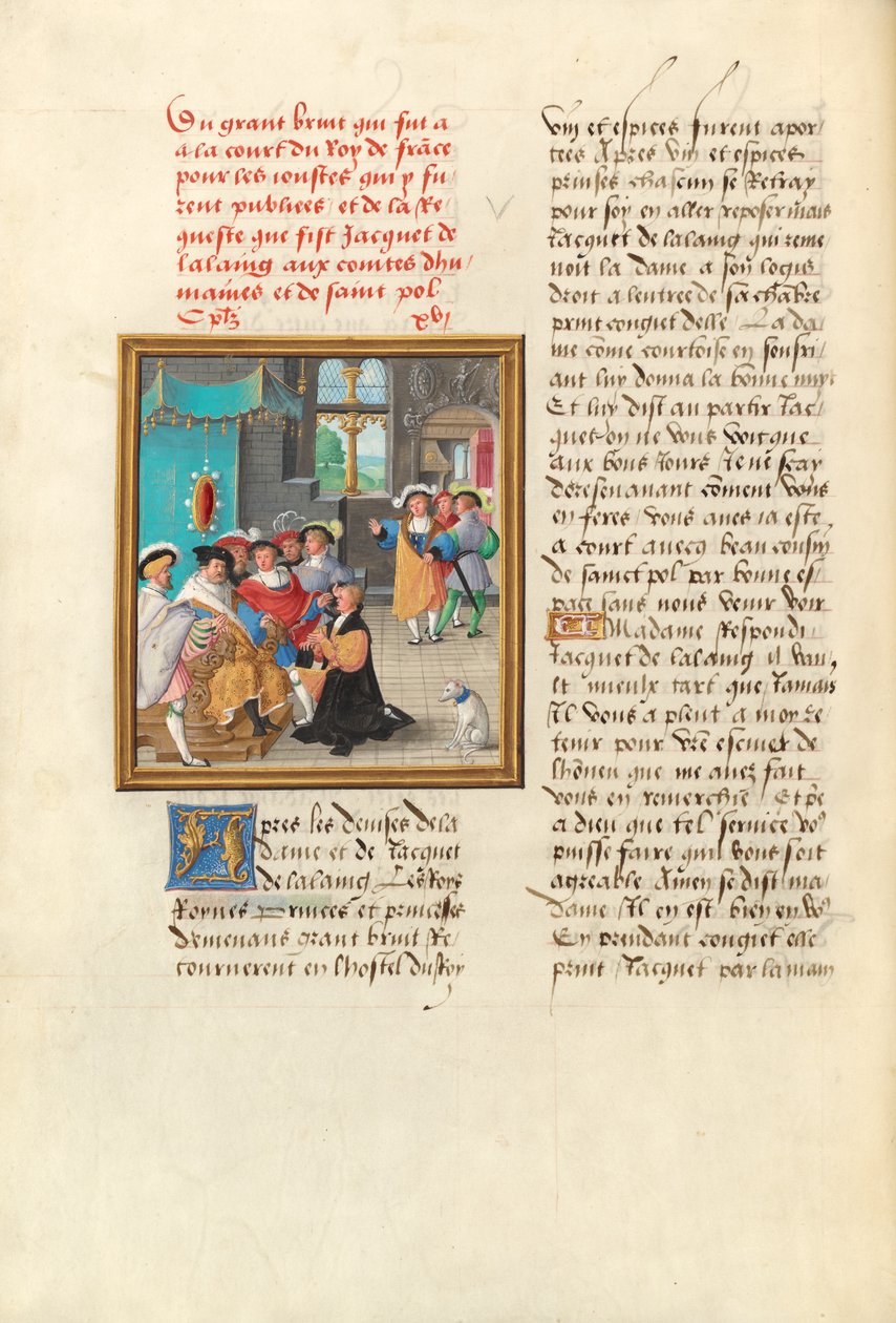 Jacques de Lalaing térdelve Maine és Saint Pol grófjai előtt alkotó: Master of the Getty Lalaing