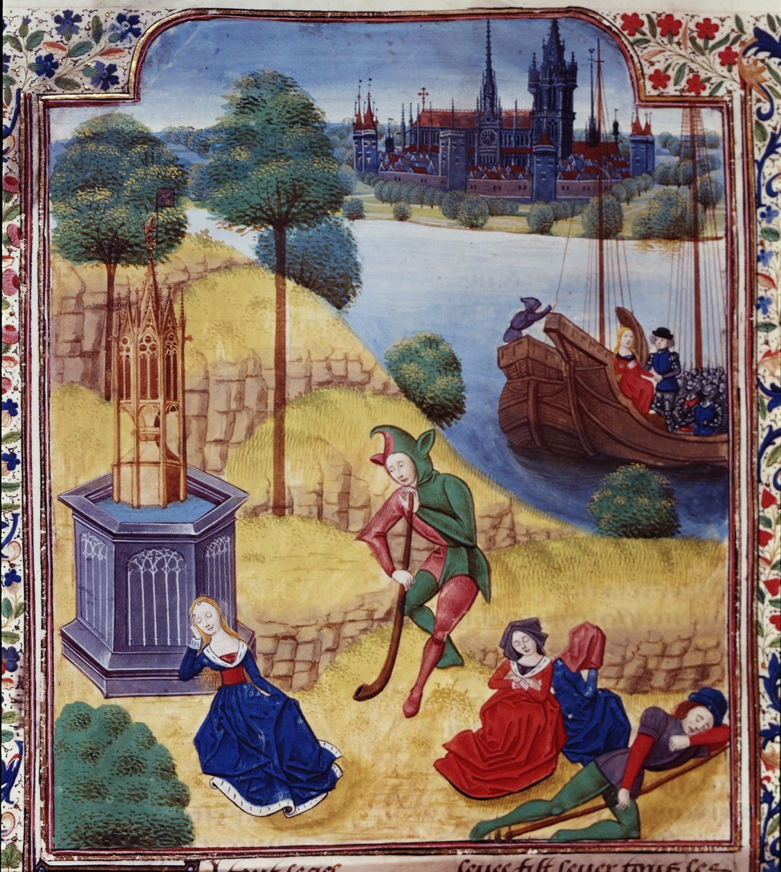 Add hozzá a 35322 fol.227v Ephigenia and Cimone-t, Giovanni Boccaccio (1313-75) „Decameron”, 1475 körül (vellum) alkotó: Master of the Harley Froissart