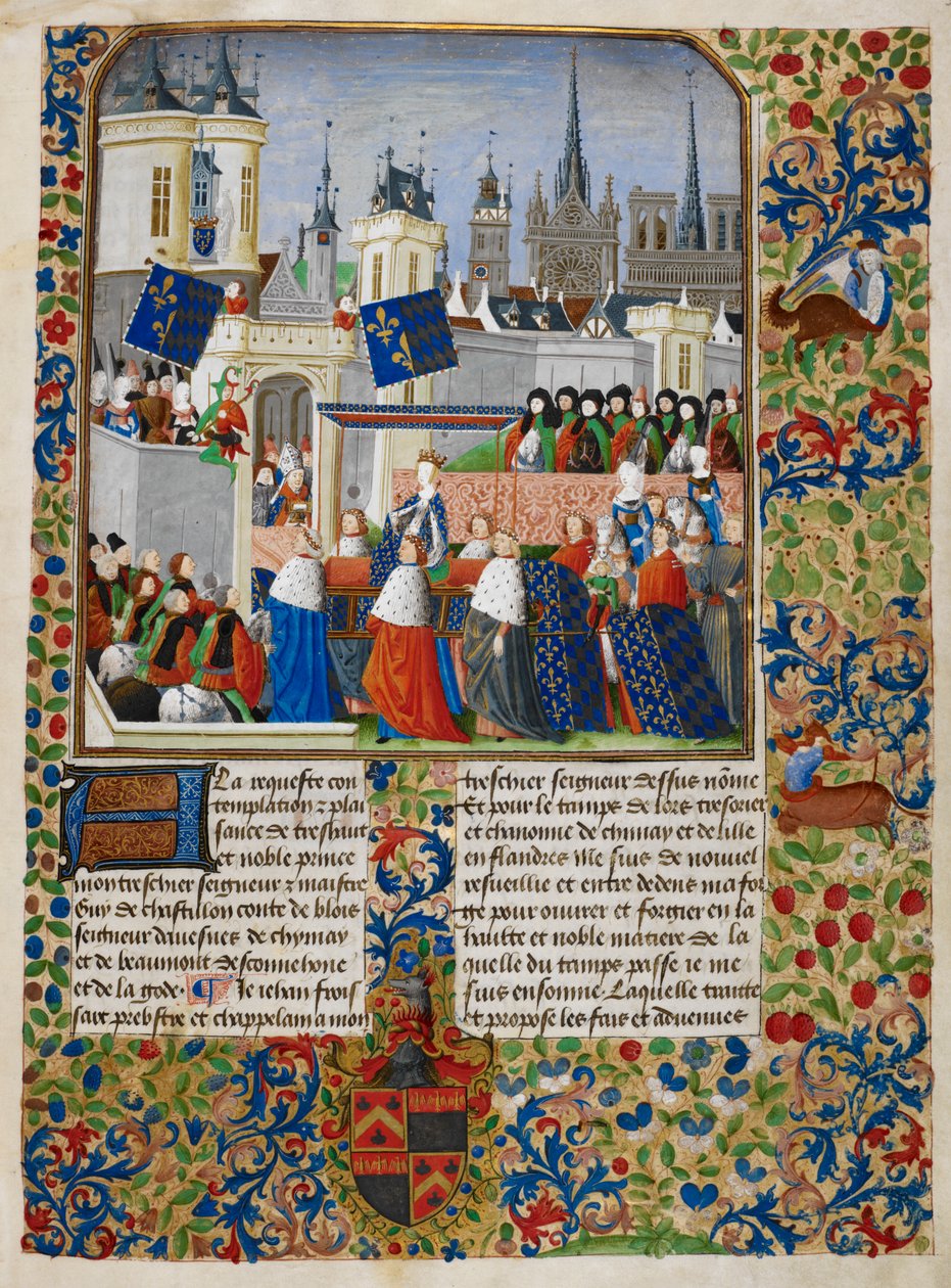 Bajor Isabeau, illusztráció a „The Harley Froissart”-ból, 1470-72 körül (tinta és arany pergamen) alkotó: Master of the Harley Froissart