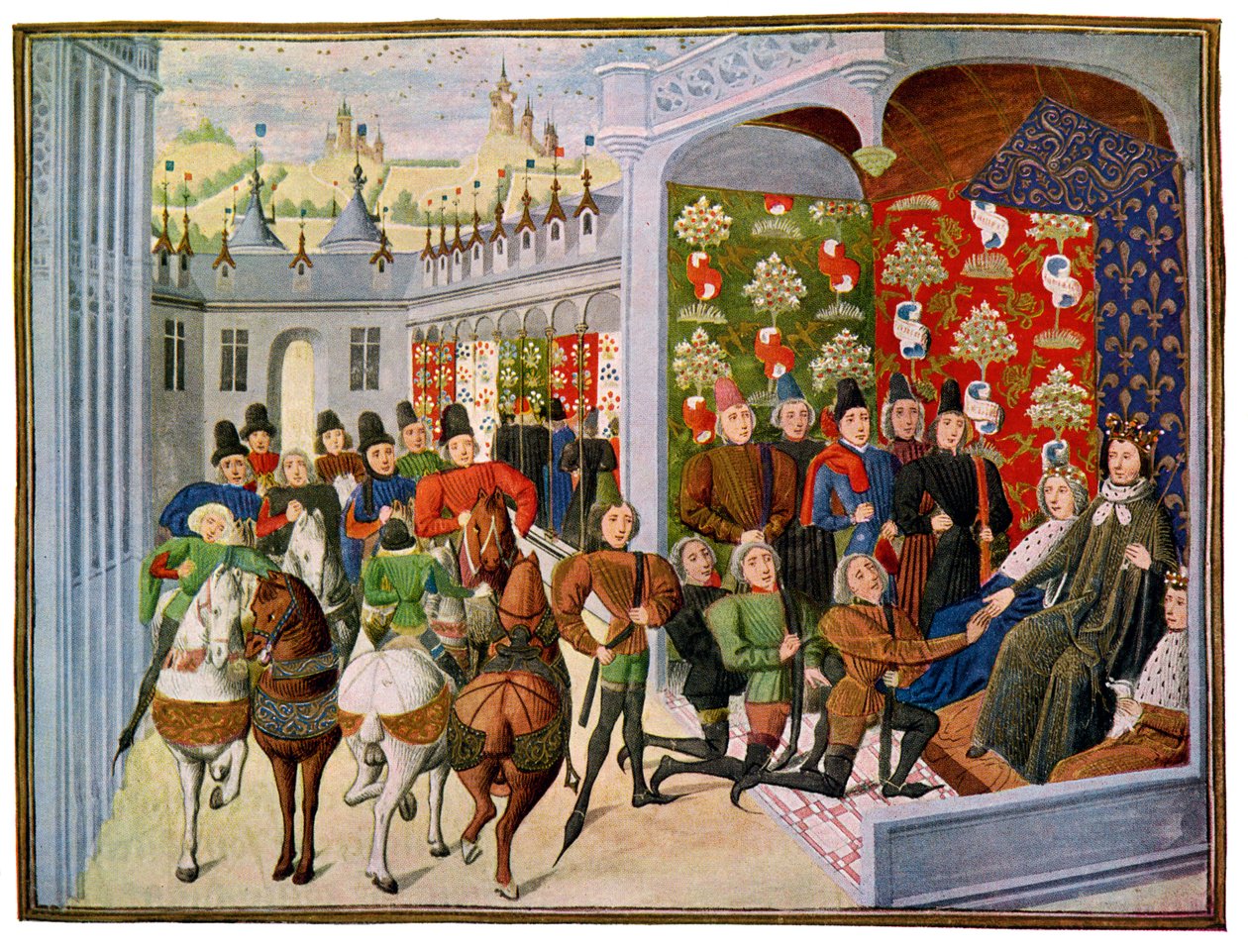 VI. Henrik francia király fogadja az angol követeket, 15. század. alkotó: Master of the Harley Froissart