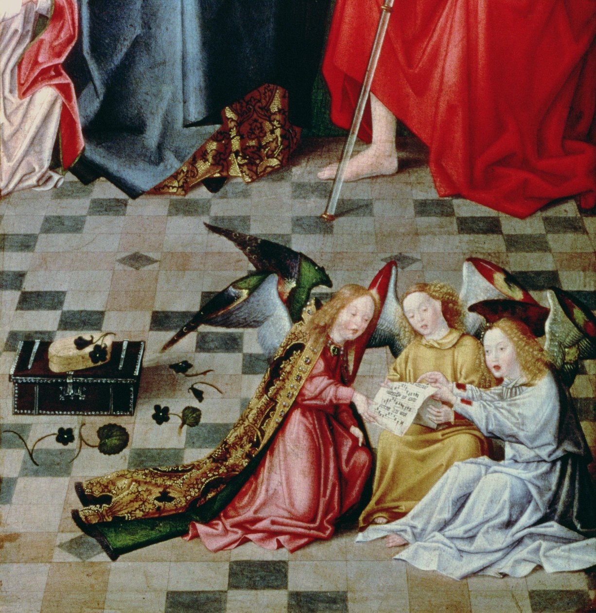 A Szűz hét öröme oltárkép: három éneklő angyal részlete, 1480 körül (panel) (5896 részlet) alkotó: Master of the Holy Parent