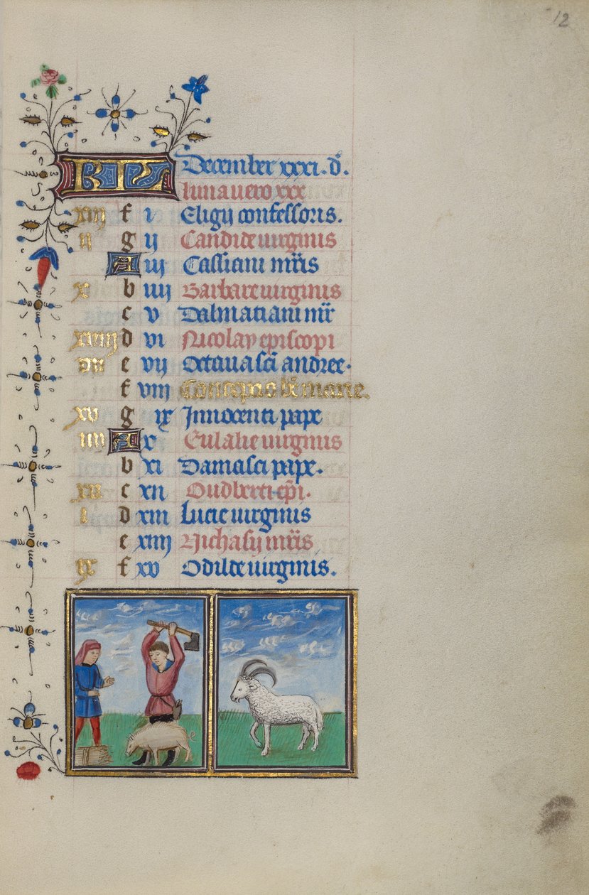 Decemberi naptárlap; Disznóvágás; Bak alkotó: Master of the Lee Hours