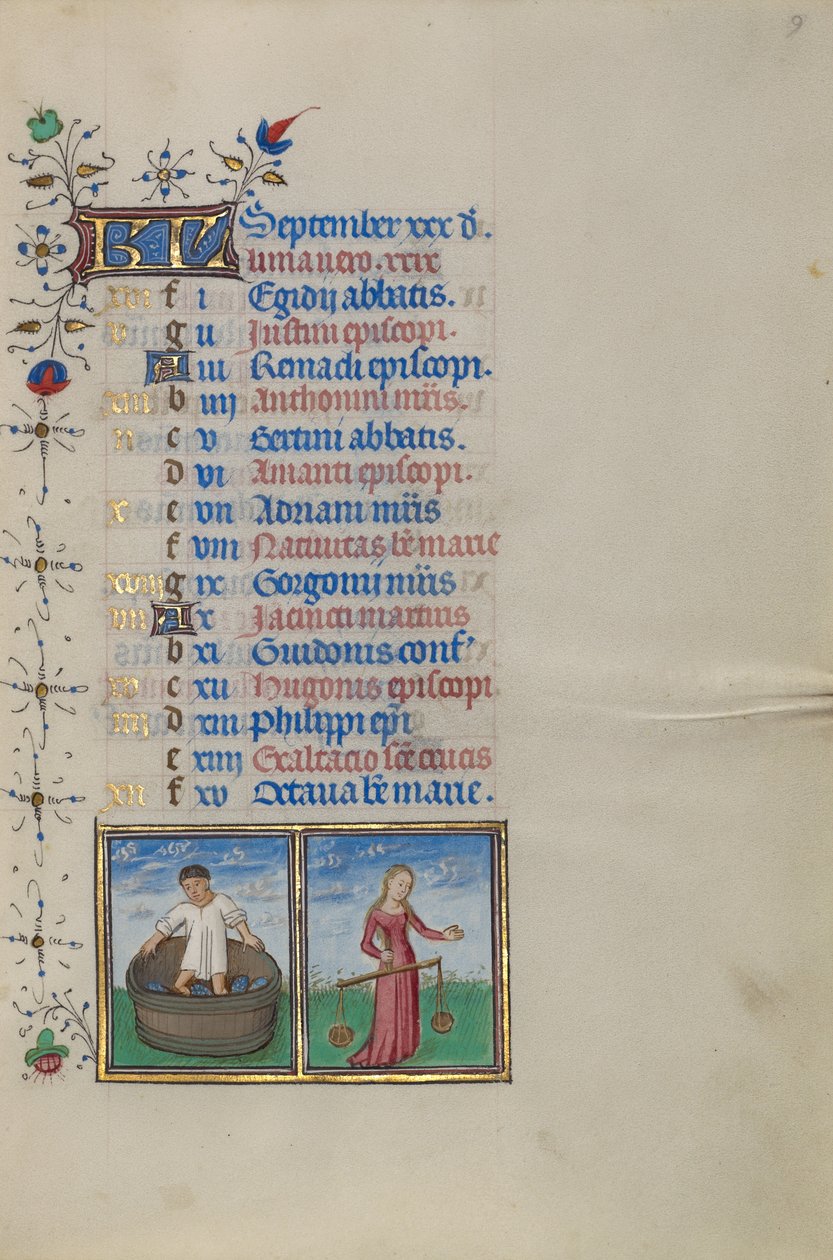 Naptár oldal szeptemberre; Borkészítés; Mérleg alkotó: Master of the Lee Hours
