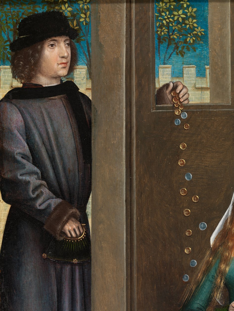 Részlet a Szent Miklós Jótékonyságról, a Szent Miklós-oltárról, 1486-93 körül (olaj, tábla) alkotó: Master of The Legend of St. Lucy