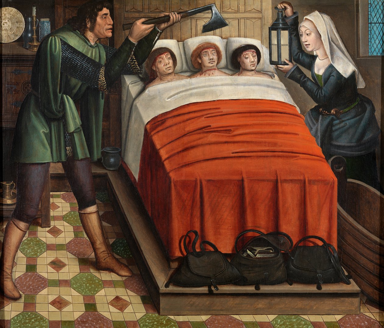 A gonosz mészáros, a Szent Miklós oltárról, 1486-93 körül (olaj, tábla) alkotó: Master of The Legend of St. Lucy