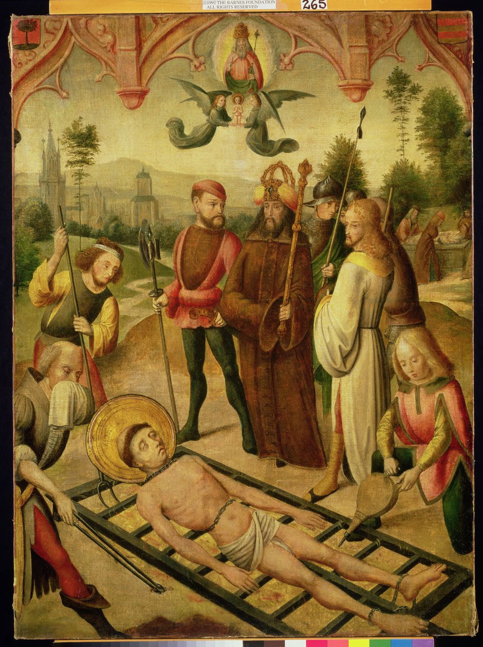 Szent Lőrinc mártíromsága alkotó: Master of the Legend of St. Ursula