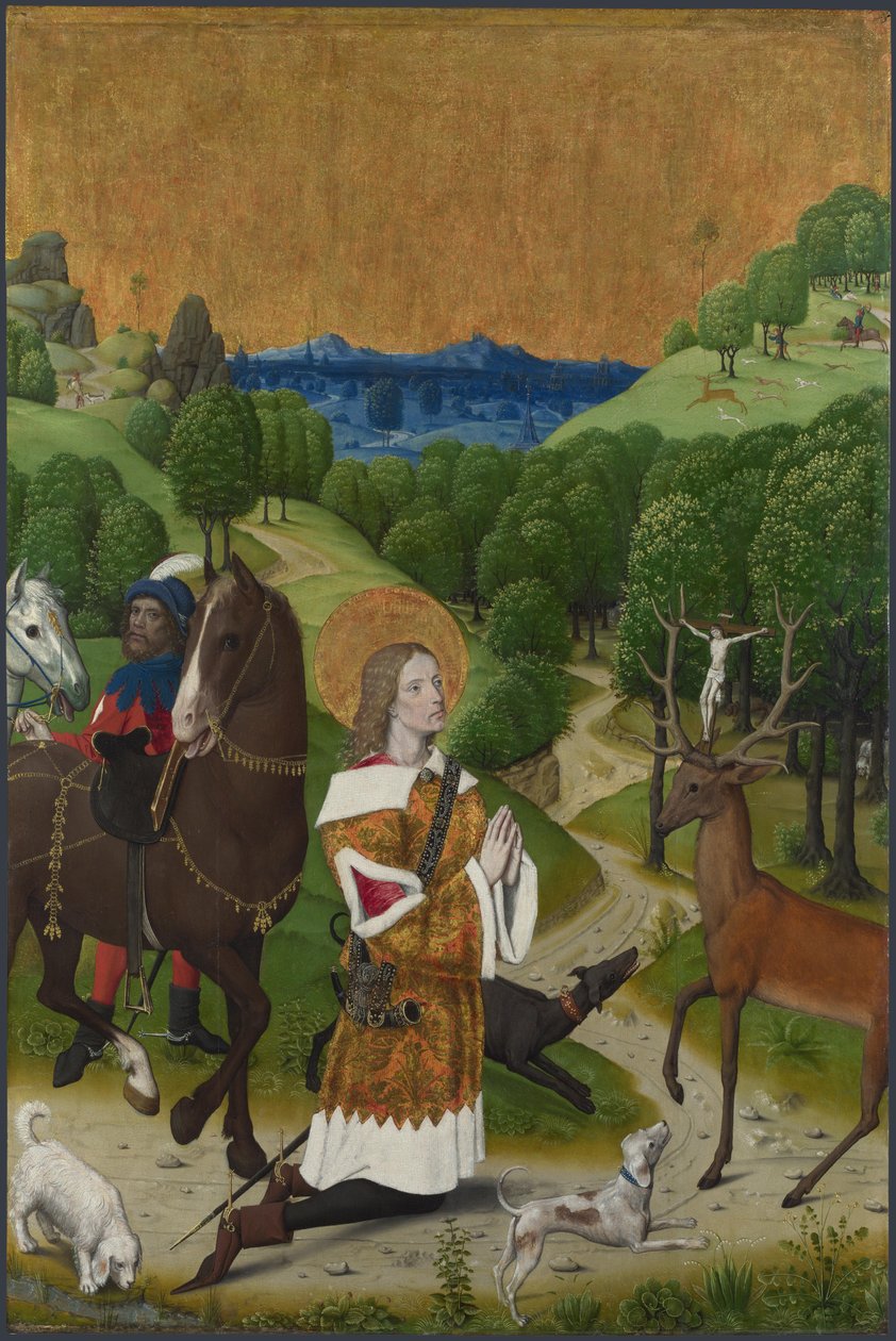 Szent Hubert megtérése. Redőny a Werden-oltárról, 1485 körül alkotó: Master of the Life of the Virgin