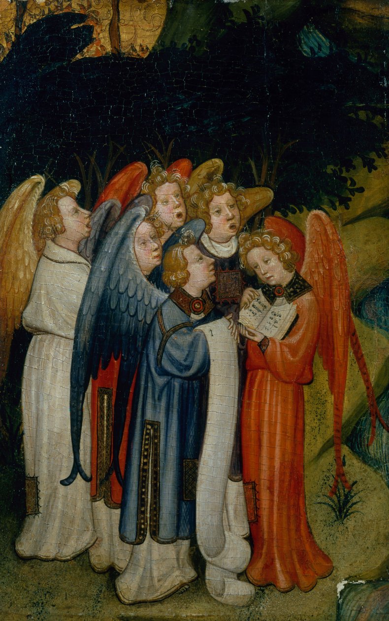 Angyalkórus, töredék, valószínűleg a Születésről (olaj aranytáblán) alkotó: Master of the Lindau Lamentation