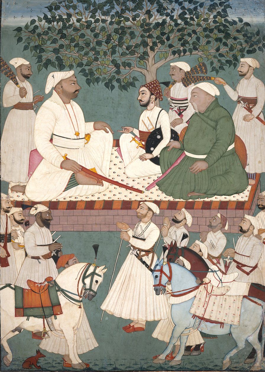 Maharaja Sidh Sen fogadja a tisztelt nagykövetséget, Co. 1700-10. alkotó: Master of the Mandi atelier