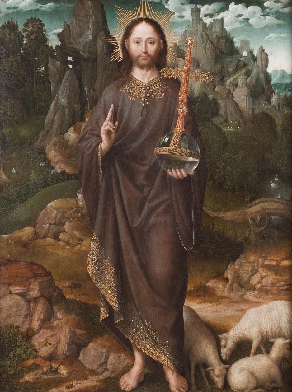 holland: Christus als Salvator Mundi Salvator Mundi egy tájképen alkotó: Master of the Mansi Magdalen
