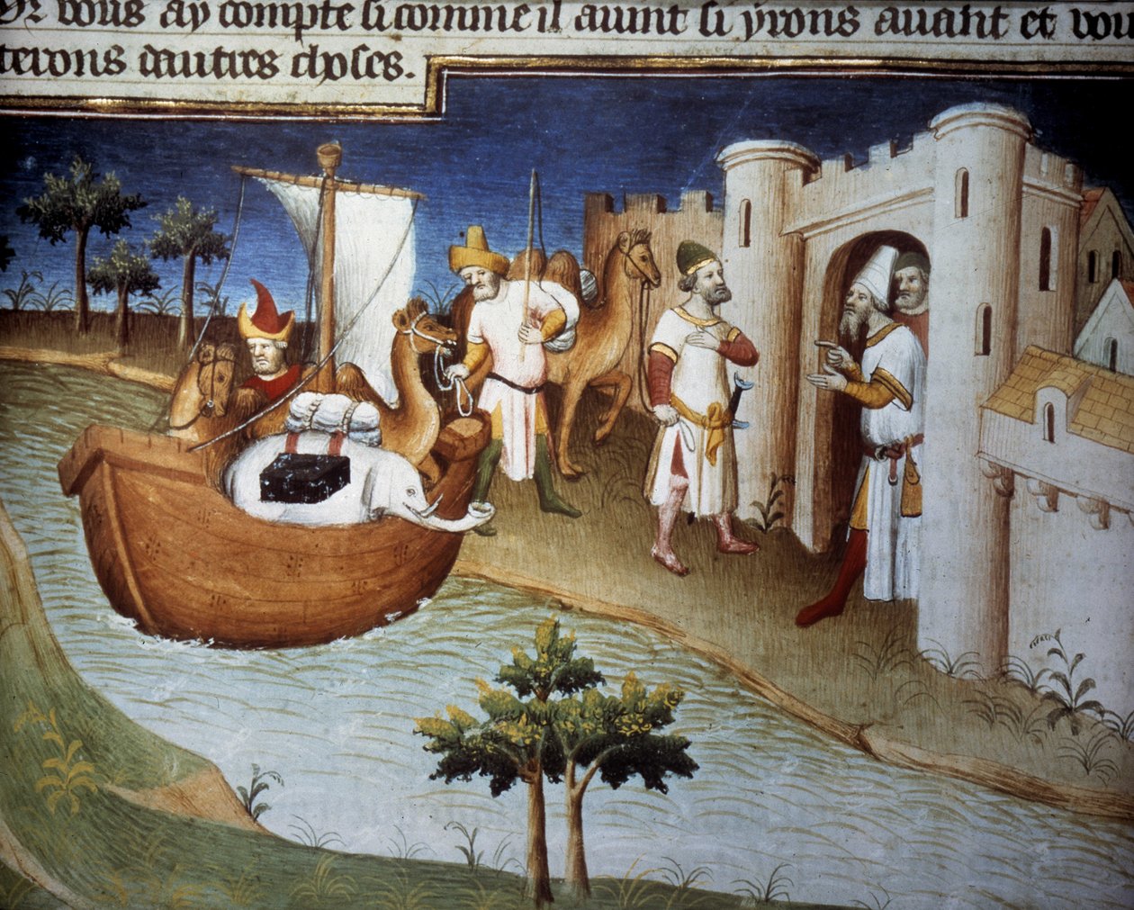 A Polo fivérek (köztük Marco Polo is) egy teherhajóval érkeznek Ormuzba Indiából. Miniatűr a „” A csodák könyvében”” („” Devisement du monde”, „” Il Milione”) (Ms. 2810, Folio 14v). A kéziratot a Mazarin mestere engedélyezte alkotó: Master of the Mazarine