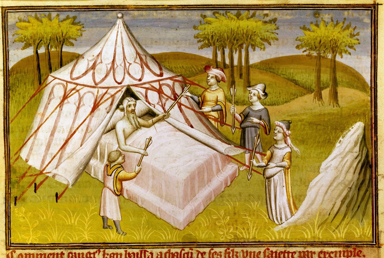 Dzsingisz kán mongol vezető halálos ágyán utolsó ajánlásait adja fiainak, 1410 körül (miniatűr) alkotó: Master of the Mazarine