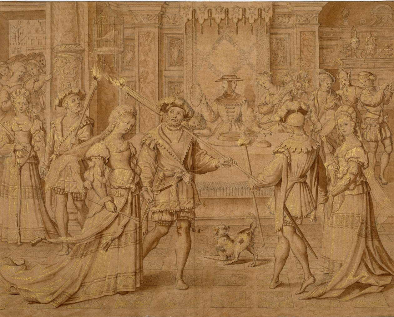 „Petit Patron” a „January” teljes méretű gobelin-rajzfilmjéhez (fekete kréta és barna mosás arannyal a papíron) alkotó: Master of the Months of Lucas