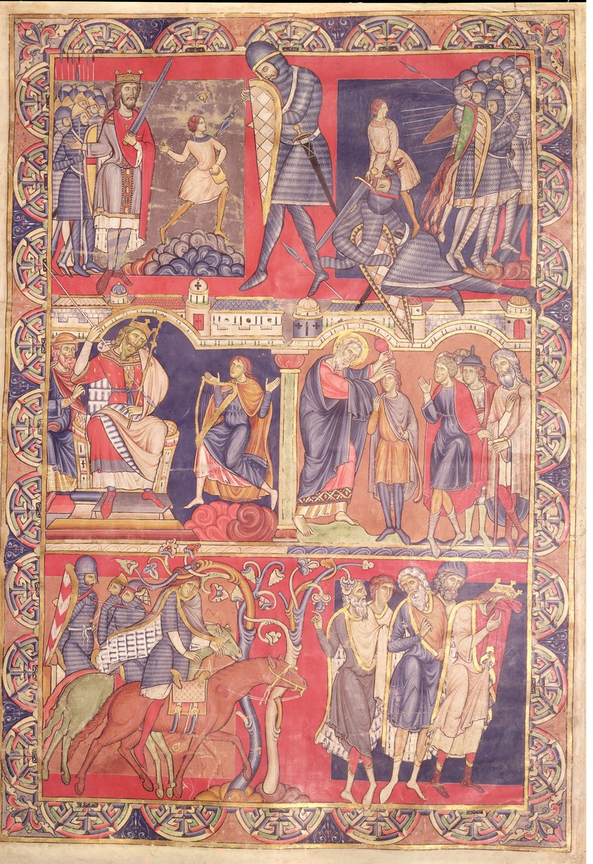 Jelenetek Sámuel, Saul és Dávid életéből, a winchesteri Bibliából, 1160-80 alkotó: Master of the Morgan Leaf