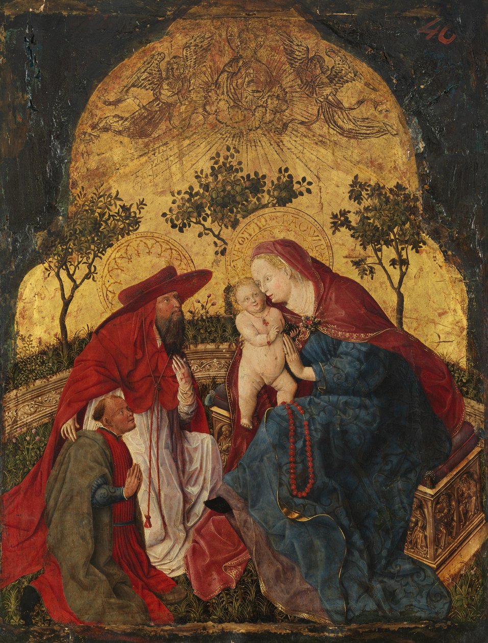 Szűz és gyermek adományozóval Szent Jeromos bemutatta, kb. 1450. alkotó: Master of the Munich Bavarian Panels