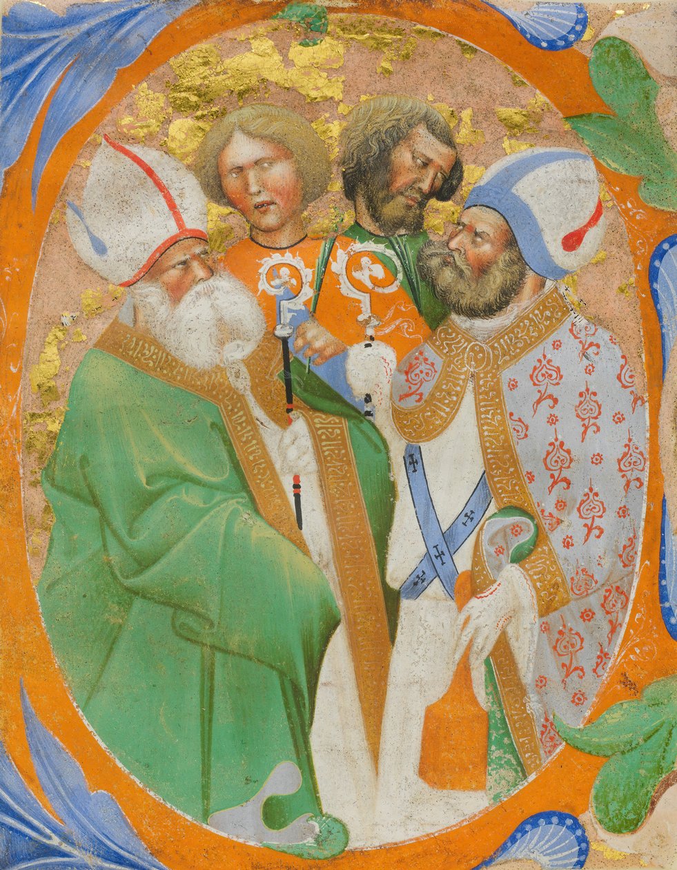 Kéziratos megvilágítás négy szenttel O kezdetű, kóruskönyvből, olasz, 1440-50. alkotó: Master of the Murano Gradual